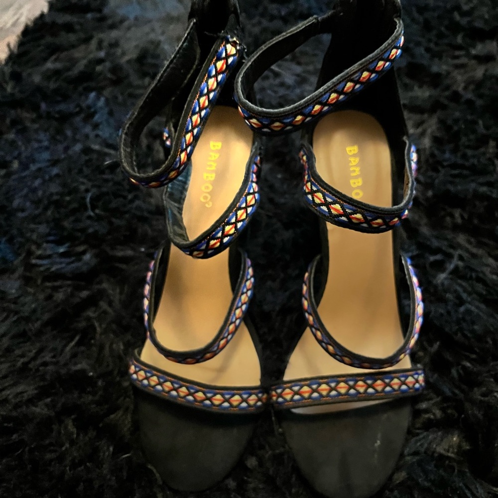 BAMBOO Black Heels with Elegant Chain Detailing